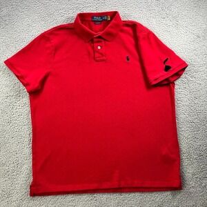 Polo Ralph Lauren‎ Polo Shirt Men XL Red Classic Fit Hershey Kiss on Sleeve